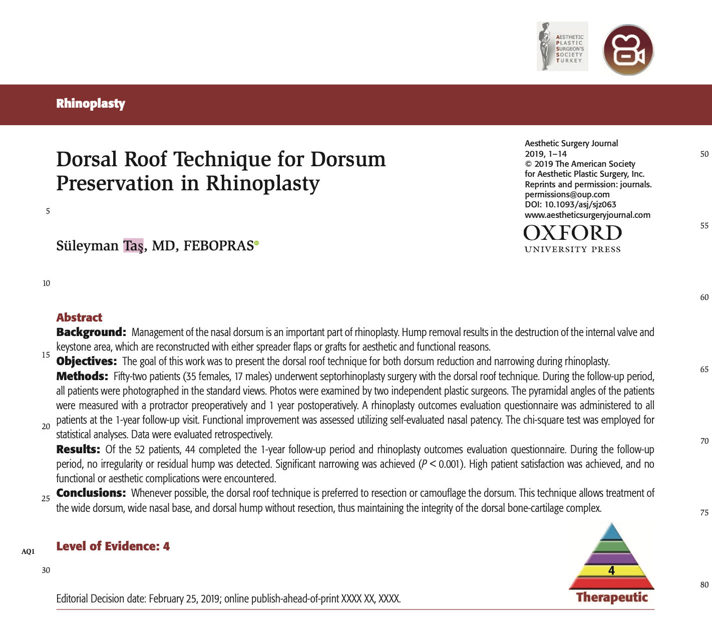 Dorsal roof technique for dorsum preservation in rhinoplasty