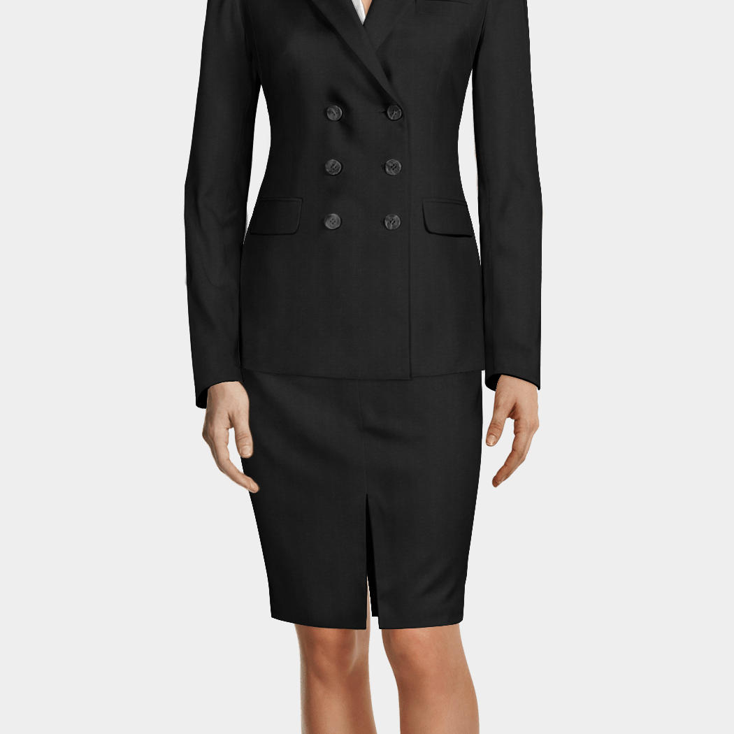 Black Double Breasted Wool Blend Skirt Suit 189€ Bologna Sumissura 8479