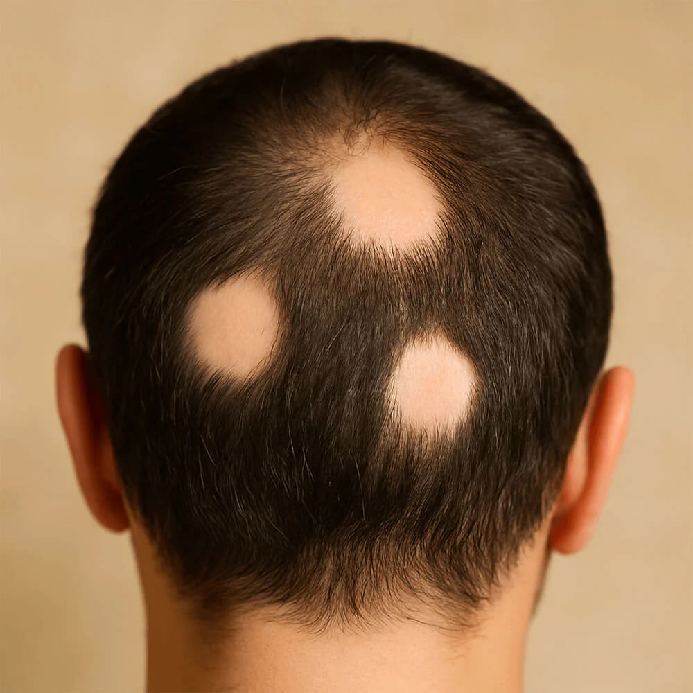 Alopecia treatment showing patch regrowth