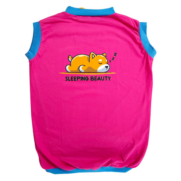 Cheeku Sleeping Beauty Graphic Cotton T Shirt for Dogs and Cats (Fuschia)