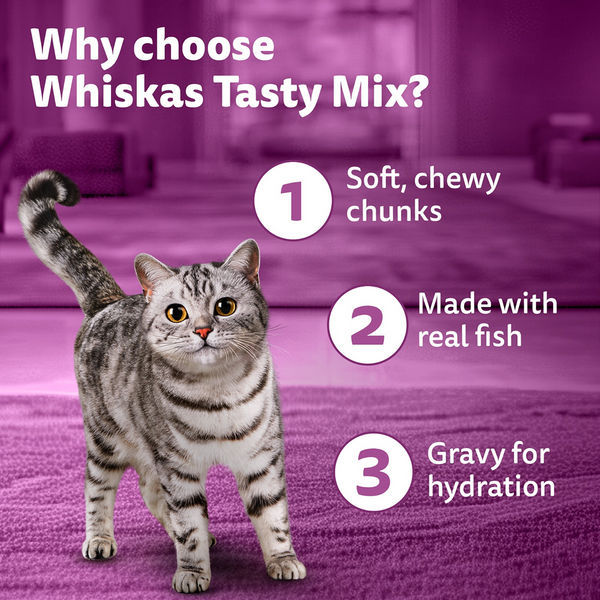 Whiskas Seafood Cocktail With Wakame Seaweed in Gravy Tasty Mix Adult Cat Wet Food
