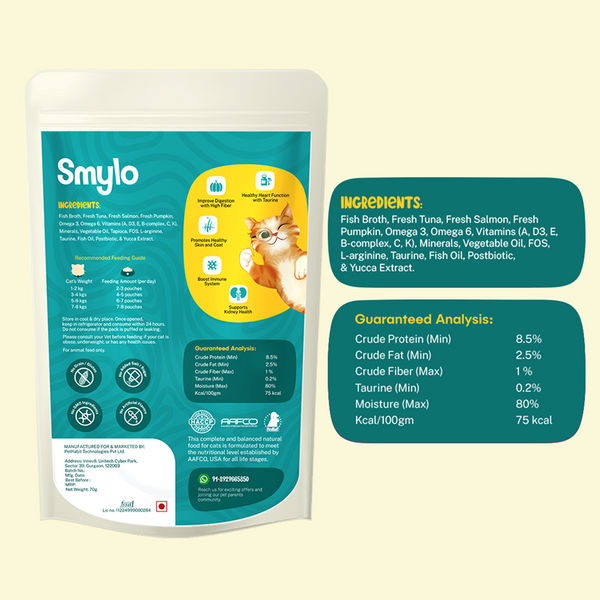 Smylo Adult Tuna Salmon & Pumpkin, Fresh & No-Preservative Wet Cat Food