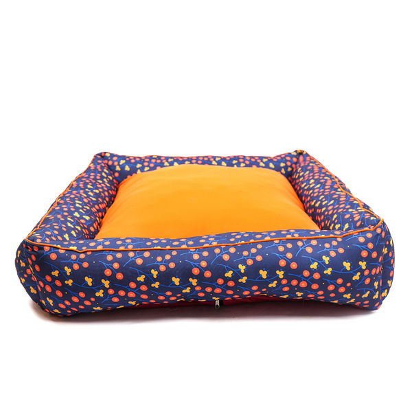Skatrs Floral Bed for Dogs & Cats (Blue/Orange)
