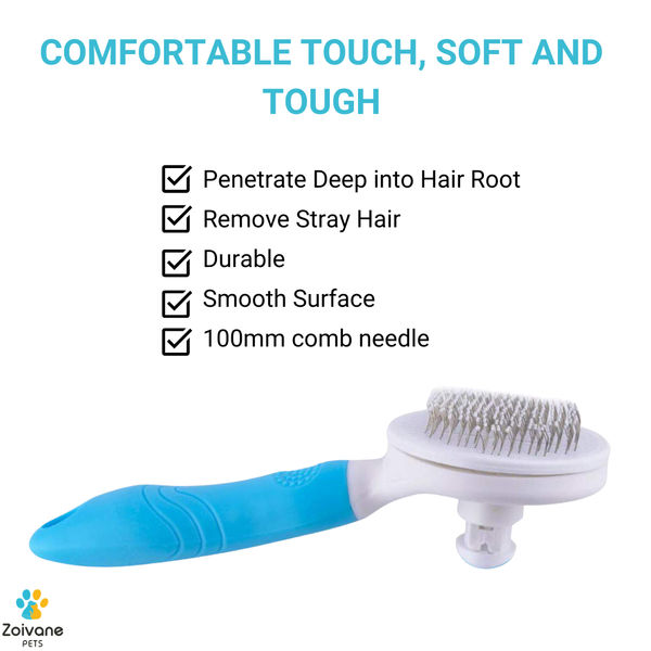 Zoivane Self Cleaning Slicker Comb for Dogs and Cats (Blue)