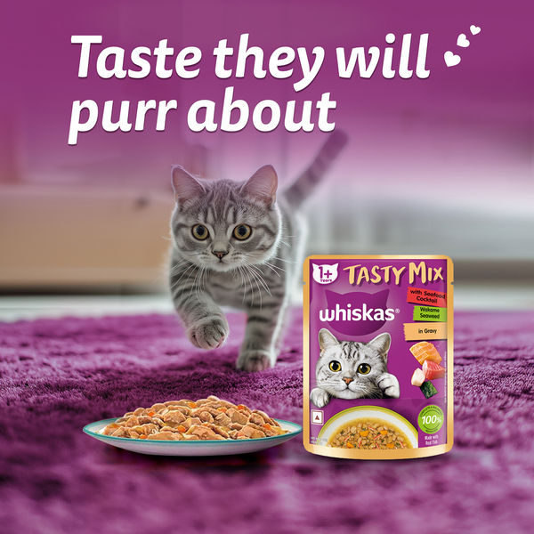 Whiskas Seafood Cocktail With Wakame Seaweed in Gravy Tasty Mix Adult Cat Wet Food