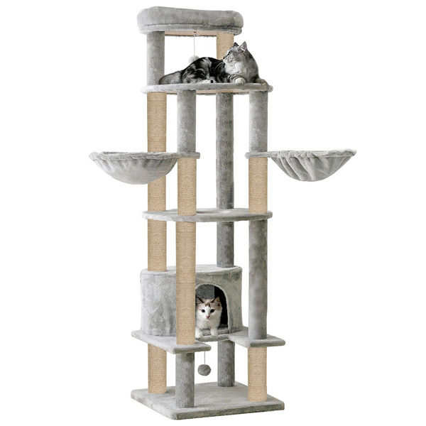 Furrlovers Multi-Level Cat Tree Tower with Scratching Posts, Hammock & Condo (Grey)
