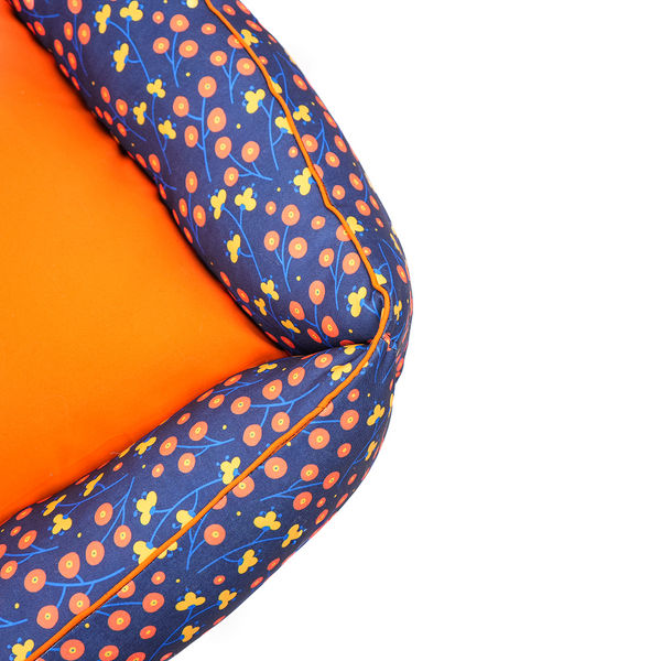 Skatrs Floral Bed for Dogs & Cats (Blue/Orange)