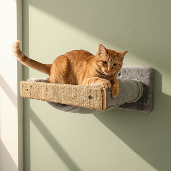 Furrlovers Wall Mounted Perch with Scratching Post & Plush Cushion for Cats (Grey)