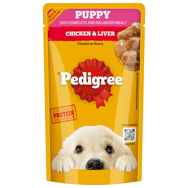 Pedigree Chicken and Liver Chunks in Gravy Pouch Puppy Dog Wet Food (130g)