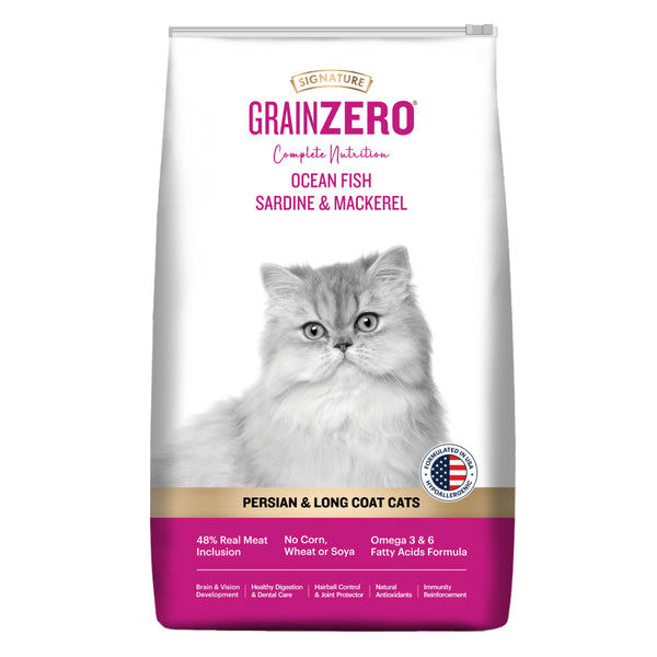 Signature Grain Zero Ocean Fish, Sardine and Mackerel Long Coat & Persian Adult Cat Dry Food