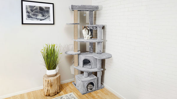 Furrlovers Multilevel Cat Tree with Scratching Posts, Condo & Top Bed with Jute Rope (Grey)