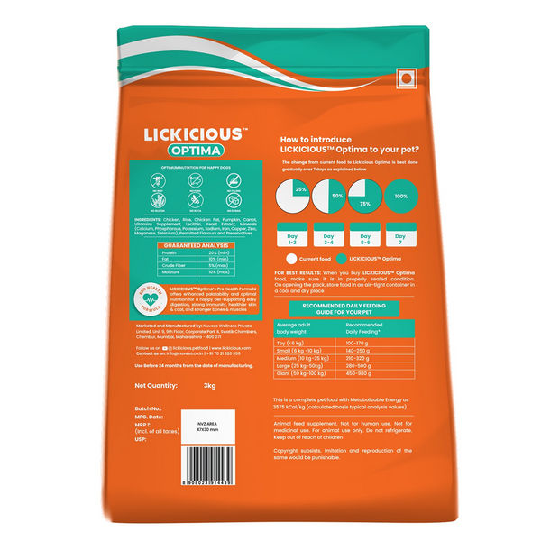 Lickicious Optima Chicken and Vegetable Adult Dog Dry Food