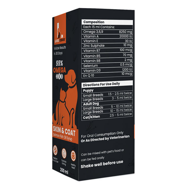 Lickicious Skin & Coat Syrup with Salmon Oil Omega 3 6 9 for Dogs & Cats