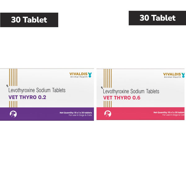 Vivaldis Vet Thyro Tablets 0.2 mg (30 Tabs) and Vet Thyro 0.6 mg (30 Tabs) for Dogs and Cats Combo