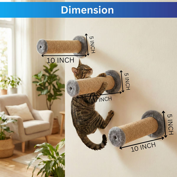 Furrlovers Wall Mounted Scratching Pole with Natural Jute for Cats (Grey)