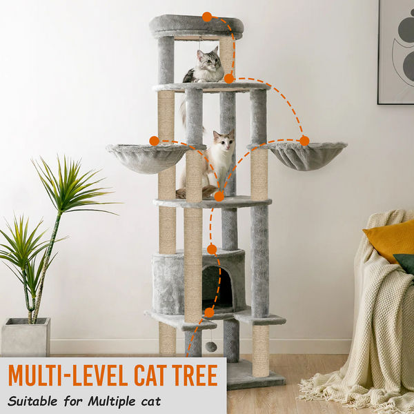 Furrlovers Multi-Level Cat Tree Tower with Scratching Posts, Hammock & Condo (Grey)