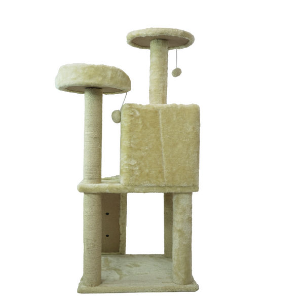 Skatrs Kitty Kastle Multi Level Cat Tree with Condo, Scratching Post, Platform and Ladder Toy (Beige)