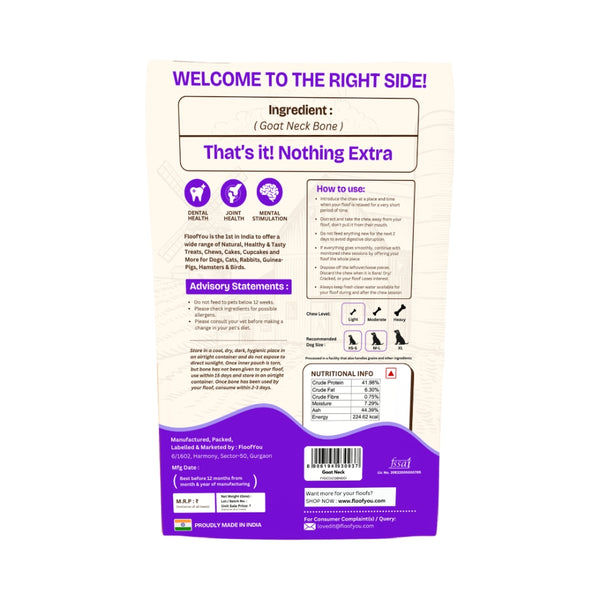Floofyou Air Dried Goat Neck Bone Dental Chew Dog Treats