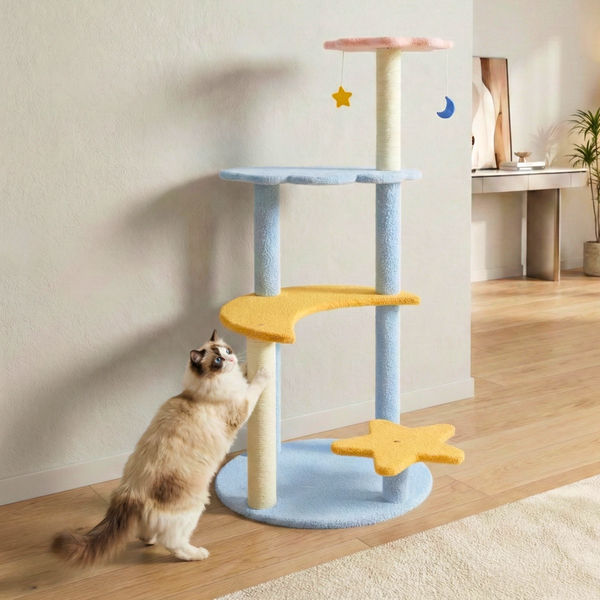 FurryLiving Luna Tree Multi Level with Scratching Posts and Hanging Toy for Cat