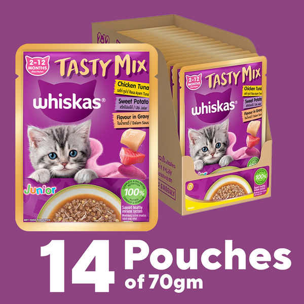 Whiskas Tasty Mix Chicken Tuna with Sweet Potato Kitten Cat Wet Food