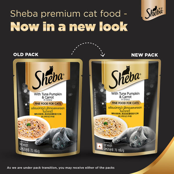 Sheba Chicken Loaf and Tuna Pumpkin & Carrot In Gravy Rich Premium Adult Fine Cat Wet Food Combo