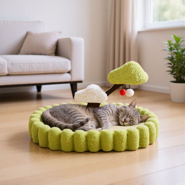 FurryLiving Zen Garden Bed and Scratcher Mat with Hanging Toy for Cats