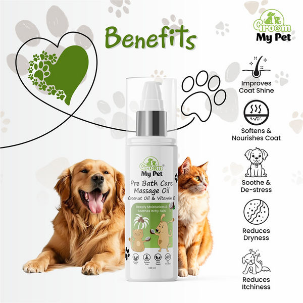 Groom My Pet  Pre Bath Care & Massage Oil with Coconut Oil & Vitamin E Dogs and Cats