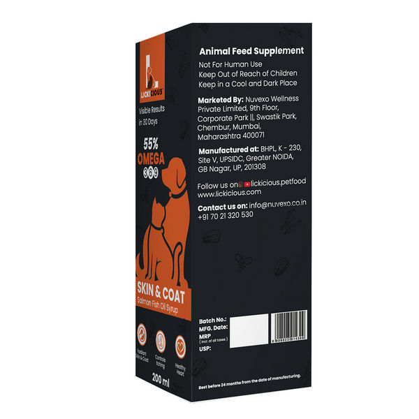 Lickicious Skin & Coat Syrup with Salmon Oil Omega 3 6 9 for Dogs & Cats