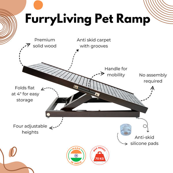 FurryLiving Wooden Ramp for Dogs and Cats (Dark Brown)