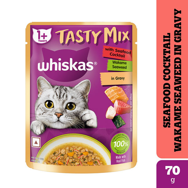 Whiskas Seafood Cocktail With Wakame Seaweed in Gravy Tasty Mix Adult Cat Wet Food