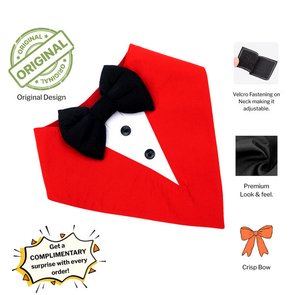 Dogobow Tuxedo Bandana for Dogs (Red) (Get a Bow Free)