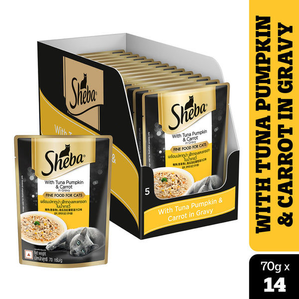 Sheba Tuna Pumpkin & Carrot In Gravy and Chicken With Tuna In Gravy Rich Premium Adult  Fine Cat Wet Food Combo