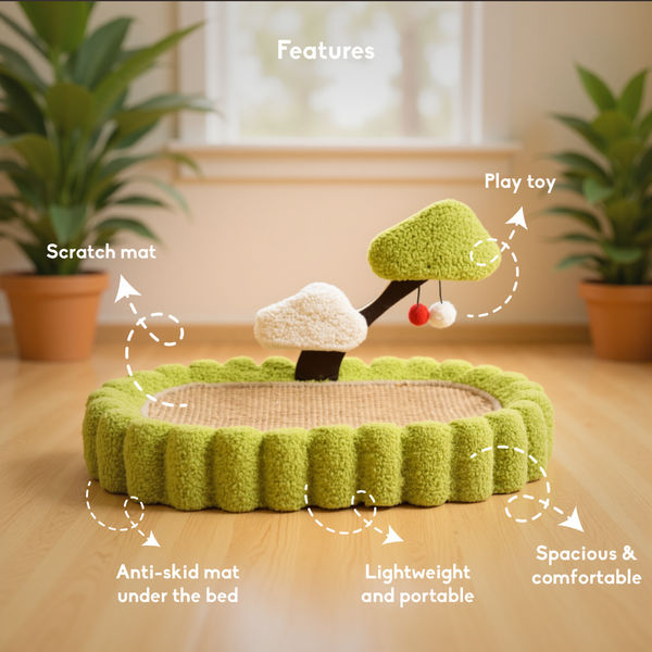 FurryLiving Zen Garden Bed and Scratcher Mat with Hanging Toy for Cats