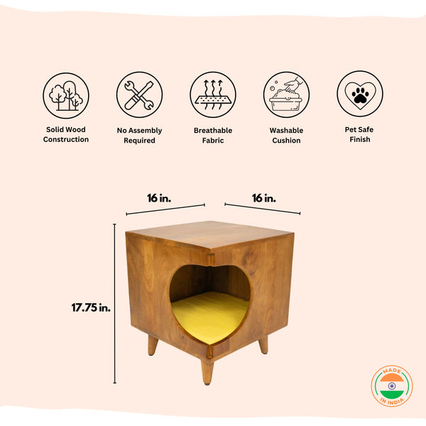 FurryLiving Wally Side Table with Cushion for Small Dogs and Cats (Honey/Yellow Cushion)