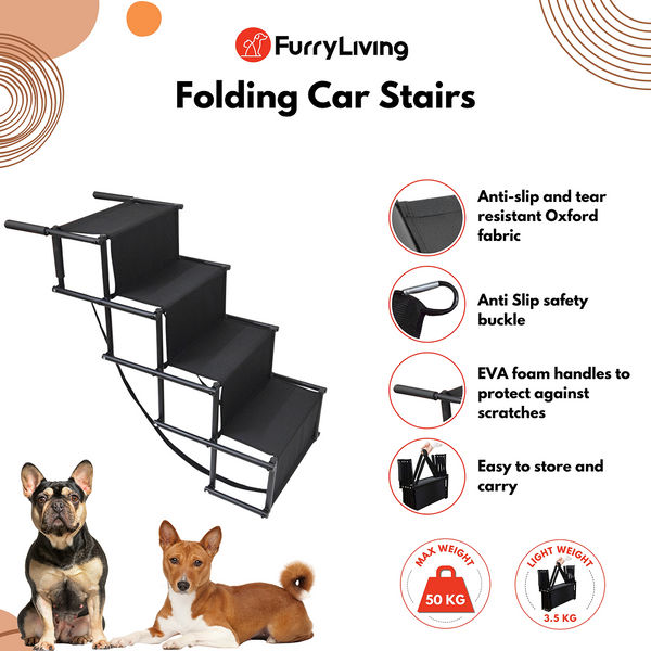 FurryLiving Foldable Pet Stair Ramp for Dogs and Cats (Black)
