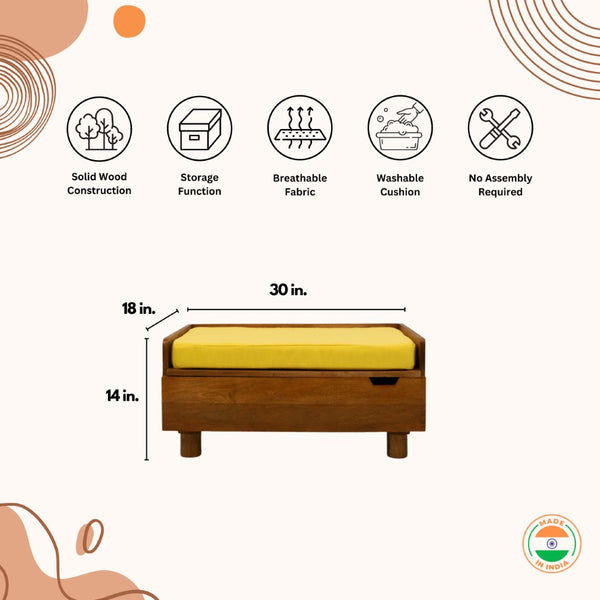 FurryLiving Hibachi Bed with Storage for Dogs (Honey/Yellow Cushion)