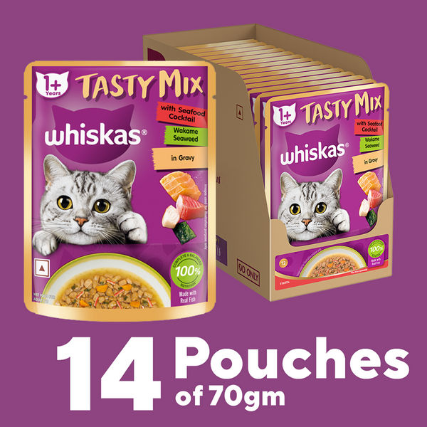 Whiskas Seafood Cocktail With Wakame Seaweed in Gravy Tasty Mix Adult Cat Wet Food