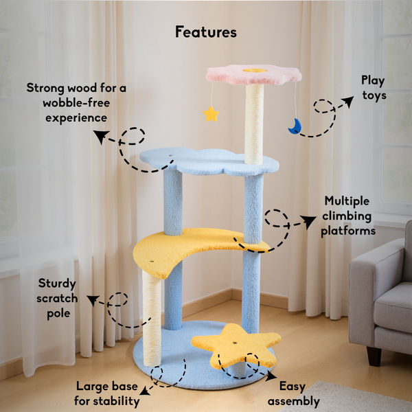 FurryLiving Luna Tree Multi Level with Scratching Posts and Hanging Toy for Cat