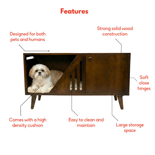 FurryLiving Benji Cabinet with Cushion for Small Dogs and Cats (Dark Brown/ Cream Cushion)