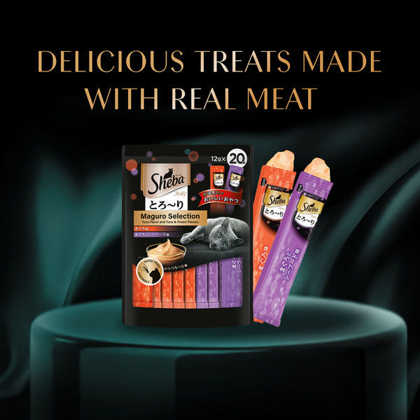 Sheba Tuna Flavor and Tuna & Prawn Maguro Selection Melty Premium Cat Treats