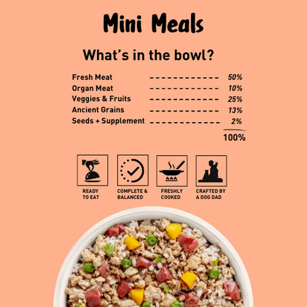 Homiee & Ginger Grain Free Mini Meals Surf & Turf, Fish Feista, Chicken & Barley Food for Dogs Combo