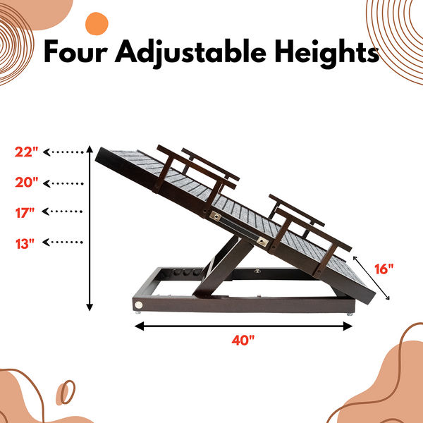 FurryLiving Wooden Ramp with Safety Rails for Dogs and Cats (Dark Brown)