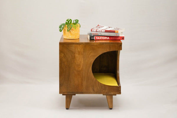 FurryLiving Wally Side Table with Cushion for Small Dogs and Cats (Honey/Yellow Cushion)