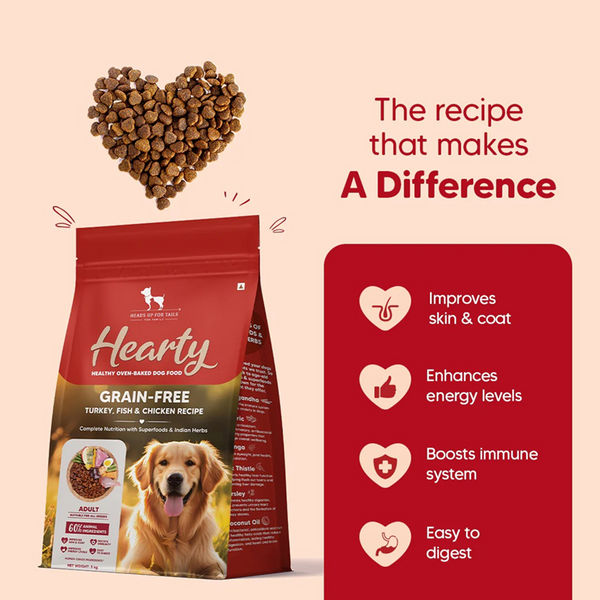 HUFT Hearty Oven Baked Grain Free Turkey, Fish & Chicken with Superfood Adult Dog Dry Food