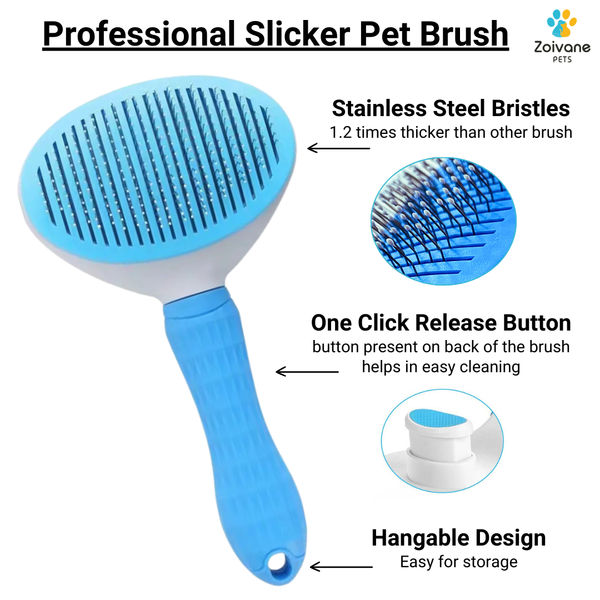 Zoivane Self Cleaning Slicker Comb for Dogs and Cats (Blue)
