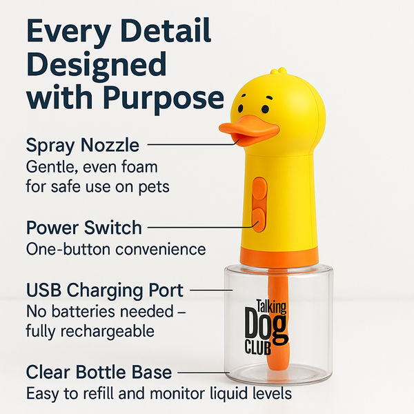 Talking Dog Club Oh Duck Shampoo Dispenser Spray with Free Bath brush for Dogs and Cats (Yellow)