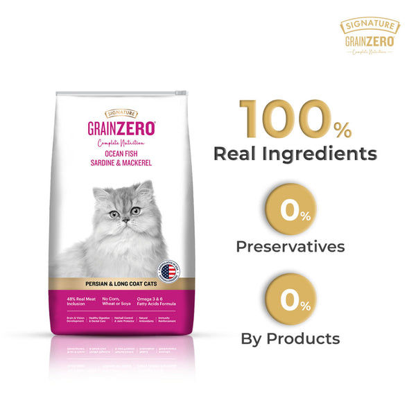 Signature Grain Zero Ocean Fish, Sardine and Mackerel Long Coat & Persian Adult Cat Dry Food