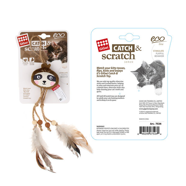 GiGwi Catch and Scratch Eco Line Sloth Toy for Cats