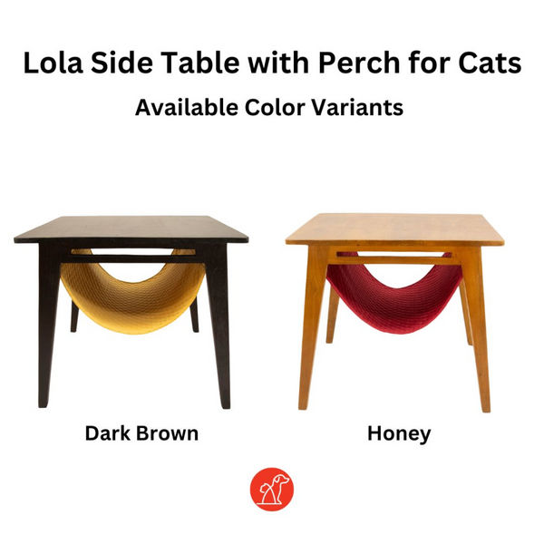 FurryLiving Lola Side Table with Perch Fabric for Cats (Dark Brown/Red)