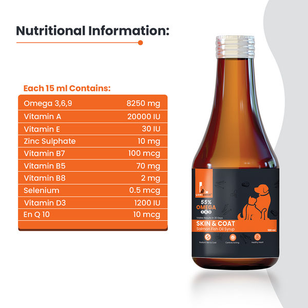 Lickicious Skin & Coat Syrup with Salmon Oil Omega 3 6 9 for Dogs & Cats